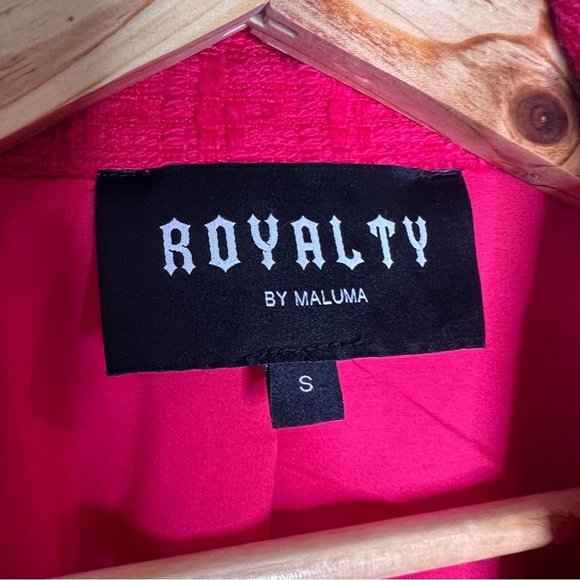 Royalty by Maluma cropped  tweed pink red short sleeve blazer S #4 - Picture 5 of 7